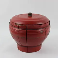 Vintage Chinese Cherry Red Lacquered Rice Bucket With Lid