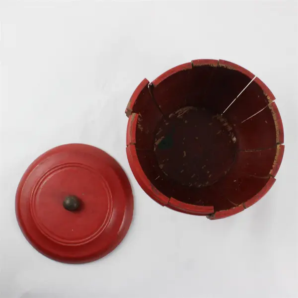 Vintage Chinese Cherry Red Lacquered Rice Bucket With Lid
