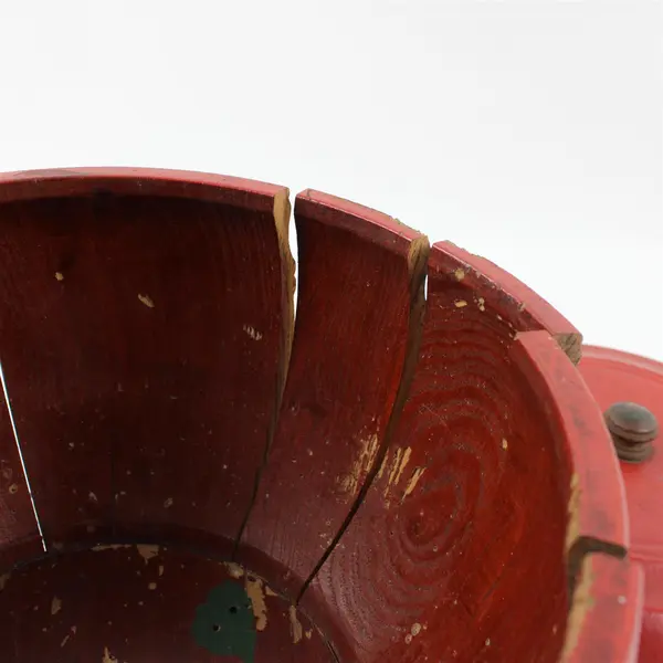 Vintage Chinese Cherry Red Lacquered Rice Bucket With Lid