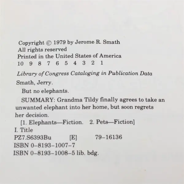 Vintage But No Elephants by Jerry Smath 1979 Hardcover Acceptable
