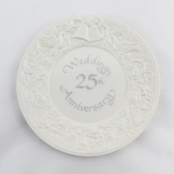 Russ Berrie 25th Wedding Anniversary Plate Embossed Bells Doves Roses Hearts