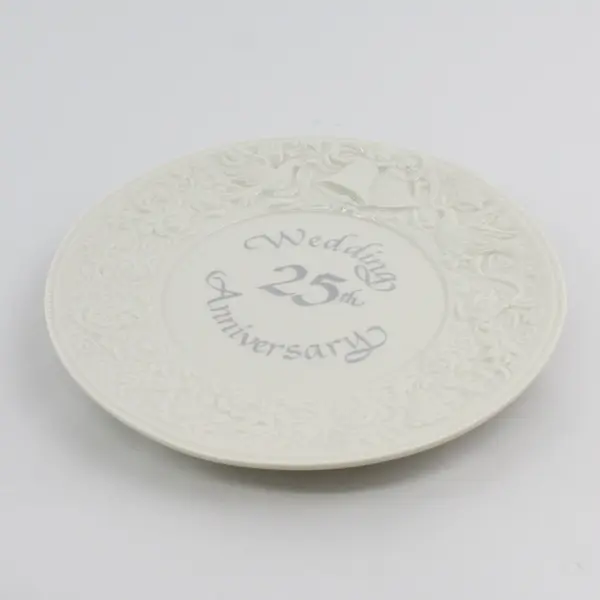 Russ Berrie 25th Wedding Anniversary Plate Embossed Bells Doves Roses Hearts