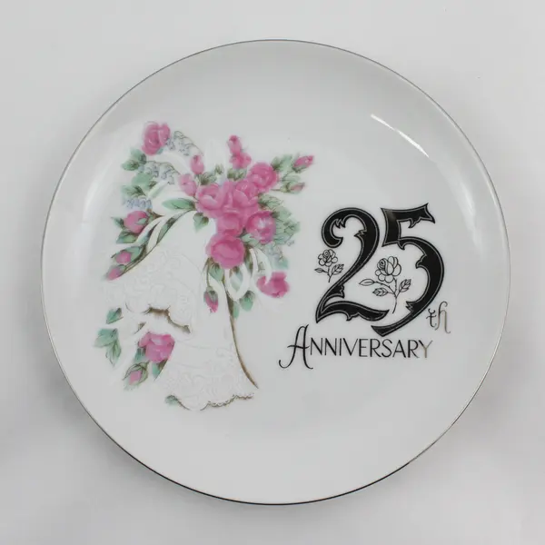 Norcrest Fine China 25th Anniversary Plate  Pink Roses White Bells