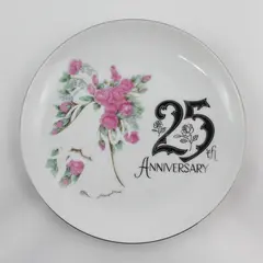 Norcrest Fine China 25th Anniversary Plate  Pink Roses White Bells