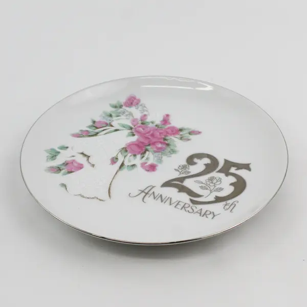 Norcrest Fine China 25th Anniversary Plate  Pink Roses White Bells