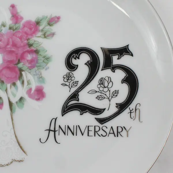 Norcrest Fine China 25th Anniversary Plate  Pink Roses White Bells