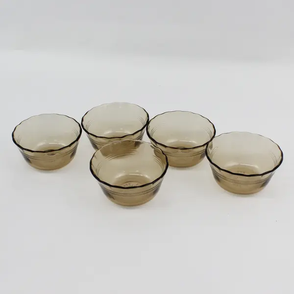 Set of 5 Pyrex 6-Ounce Fireside Smoky Glass Custard Bowls 463