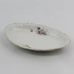 Vintage Dresden Oval Porcelain Bowl White Purple Violets Gold Trim 8.25"