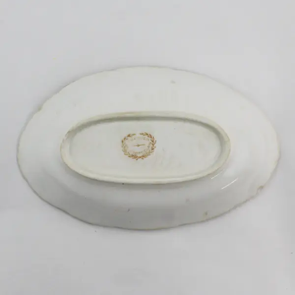 Vintage Dresden Oval Porcelain Bowl White Purple Violets Gold Trim 8.25"