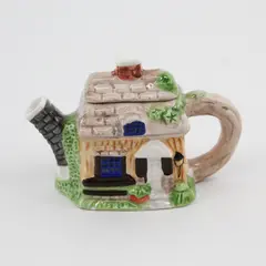 Young's Miniature Hand Painted Porcelain Doll House English Cottage Teapot W Lid