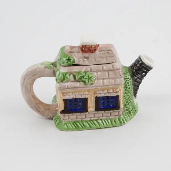 Young's Miniature Hand Painted Porcelain Doll House English Cottage Teapot W Lid