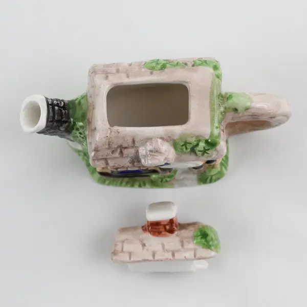 Young's Miniature Hand Painted Porcelain Doll House English Cottage Teapot W Lid