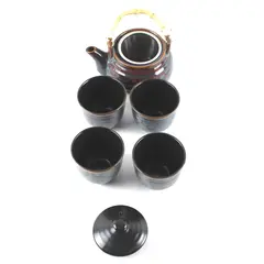 Simple Dining Multicolor Ceramic Bamboo Handle Teapot & Teacups
