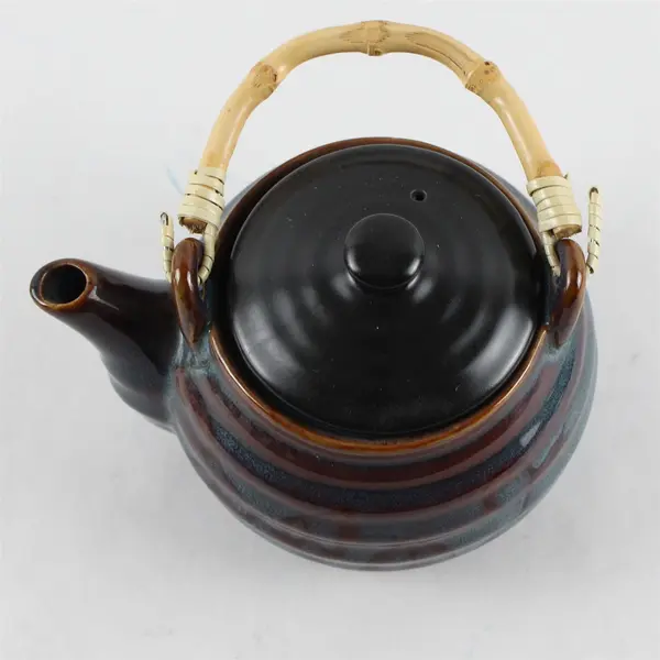 Simple Dining Multicolor Ceramic Bamboo Handle Teapot & Teacups