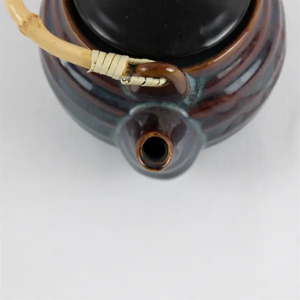 Simple Dining Multicolor Ceramic Bamboo Handle Teapot & Teacups