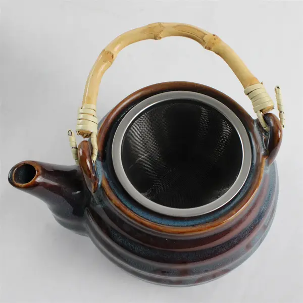 Simple Dining Multicolor Ceramic Bamboo Handle Teapot & Teacups