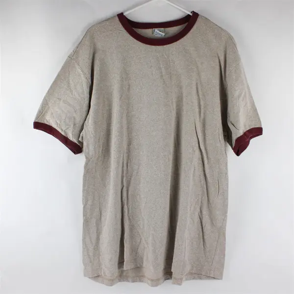 Old Navy Men's XL Short Sleeve T-Shirt Oatmeal/Tan Heather Maroon Trim