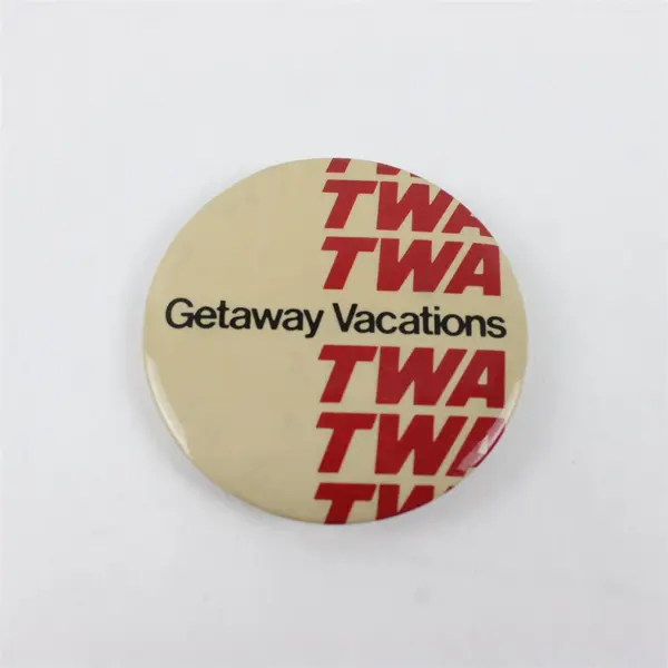 Vintage TWA Getaway Vacations 2" Pinback Button Airlines Souvenir 1970's Promo