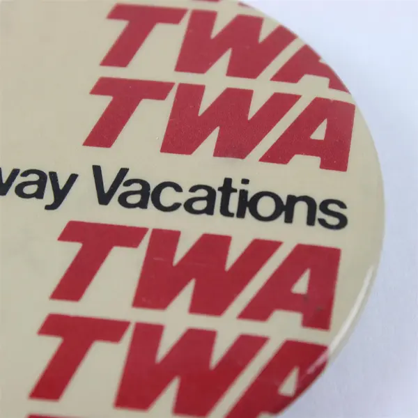 Vintage TWA Getaway Vacations 2" Pinback Button Airlines Souvenir 1970's Promo