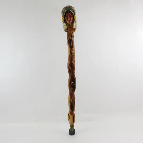 Hand Carved Native American Chief Walking Cane Signed J Lewis