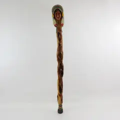 Hand Carved Native American Chief Walking Cane Signed J Lewis
