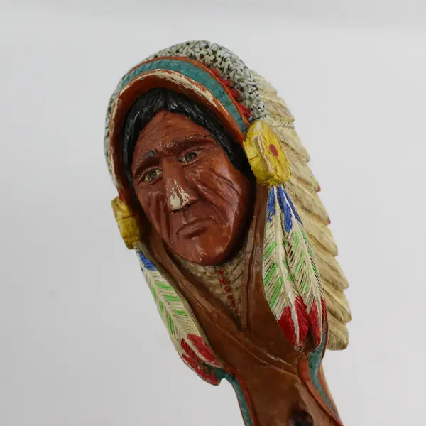 Hand Carved Native American Chief Walking Cane Signed J Lewis