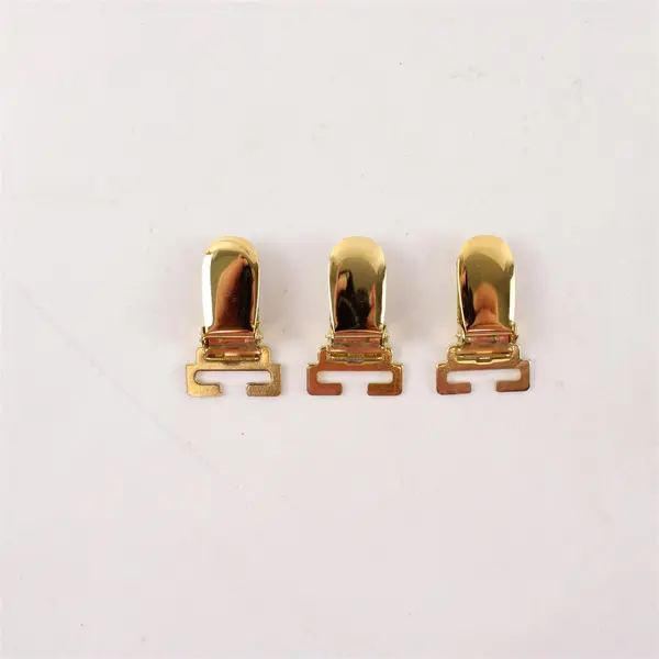 Lot of 3 Polished Metal Suspender Clips with Clamping Mechanism