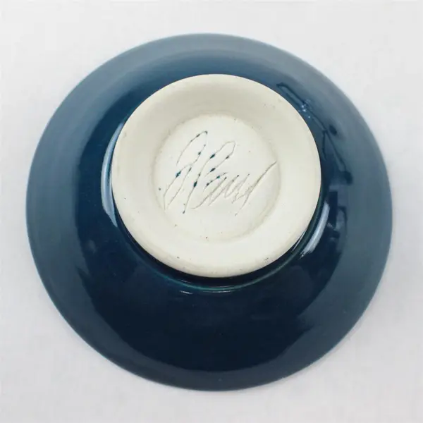 Studio Art Pottery Ocean Blue Drip Glaze Stoneware Footed Serving Bowl