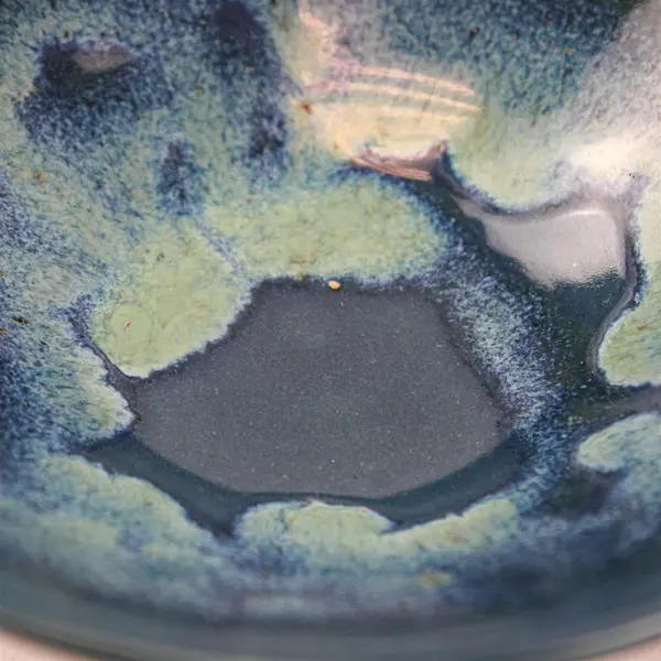 Studio Art Pottery Ocean Blue Drip Glaze Stoneware Footed Serving Bowl