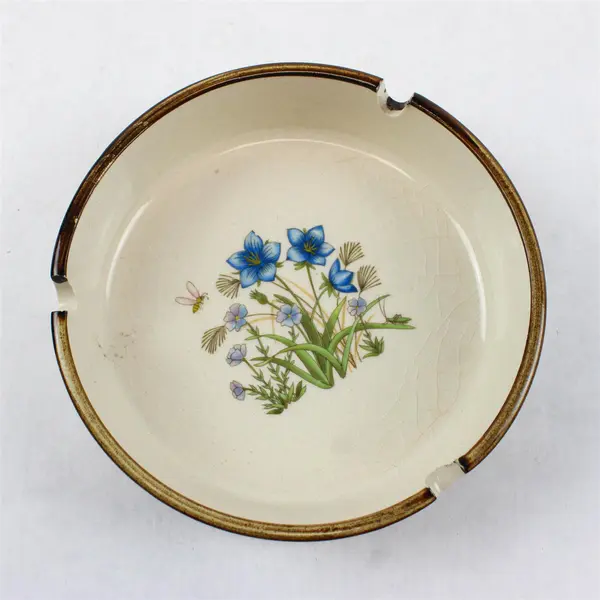 Vintage Otagiri Stoneware Ashtray Floral Bee Design Ceramic Collectible