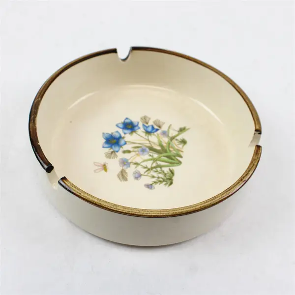 Vintage Otagiri Stoneware Ashtray Floral Bee Design Ceramic Collectible