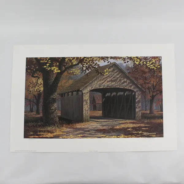 1980 Jim Harrison Signed L.E. Unpainted Covered Bridge Print 284/1500