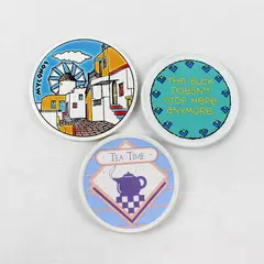 Lot of 3 Ceramic Coasters Tea Time Myconos Buck Doesn't Stop Here Anymore