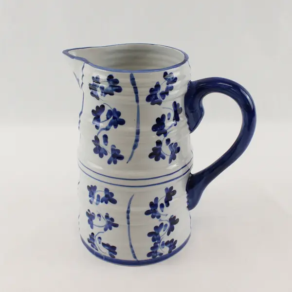 Blue White Ceramic Pitcher Decorative Serveware 8.25in