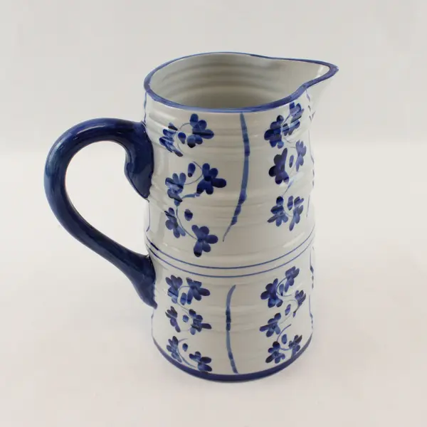 Blue White Ceramic Pitcher Decorative Serveware 8.25in