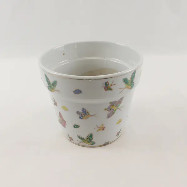 White Ceramic Hand-Painted Butterfly Planter Pot 6in Decorative Succulent