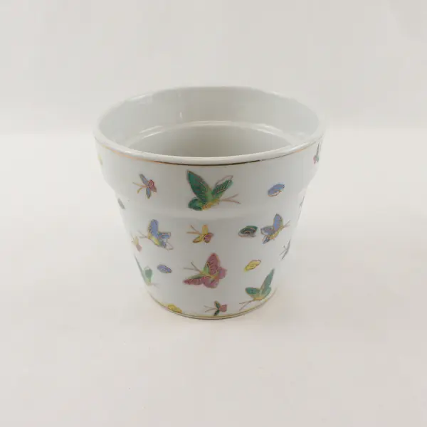 White Ceramic Hand-Painted Butterfly Planter Pot 6in Decorative Succulent