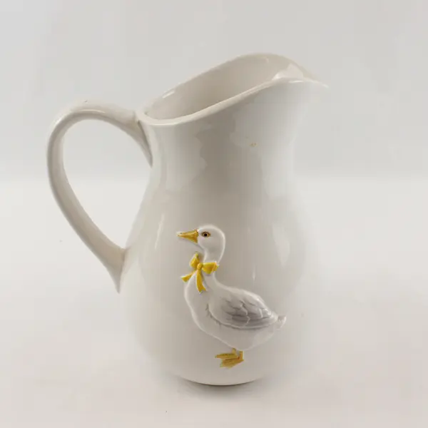 Otogiri White Ceramic Pitcher Hand-Painted Embossed 3D Geese