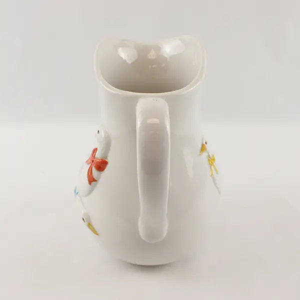 Otogiri White Ceramic Pitcher Hand-Painted Embossed 3D Geese