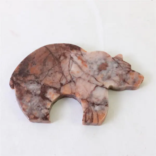 Carved Bear Stone Figurine Pink Grey Home Decor