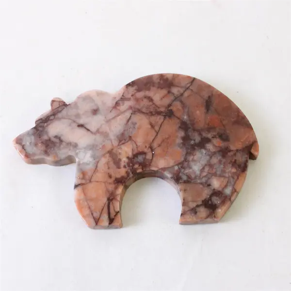 Carved Bear Stone Figurine Pink Grey Home Decor