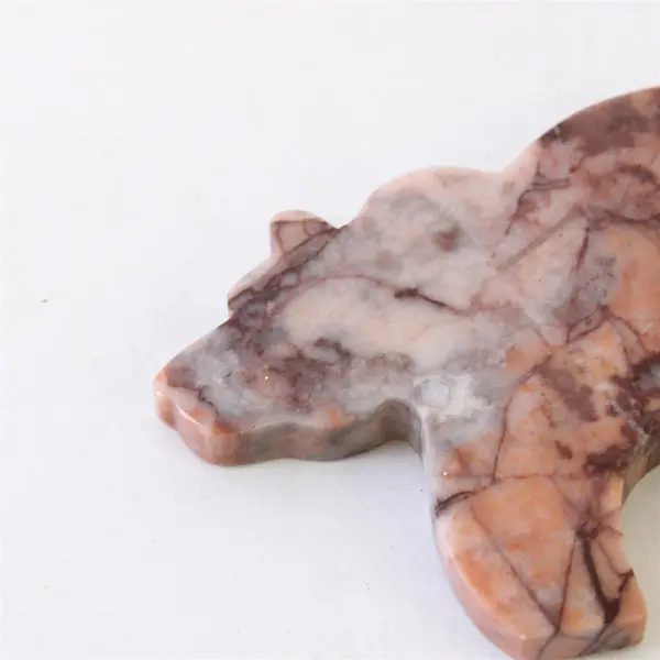 Carved Bear Stone Figurine Pink Grey Home Decor