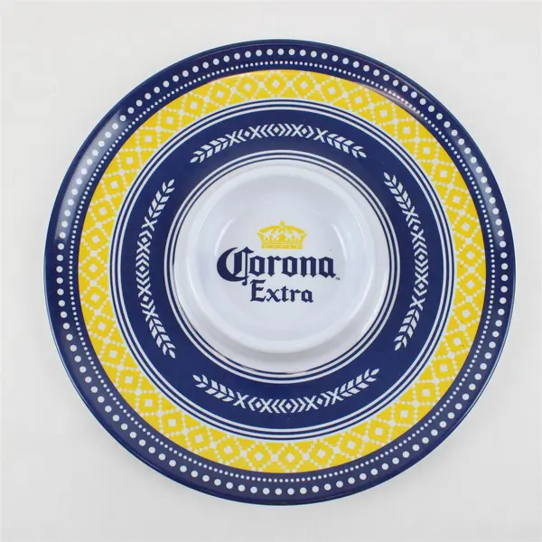 Corona Extra 13" Plastic Chips & Dip Platter Blue White Yellow