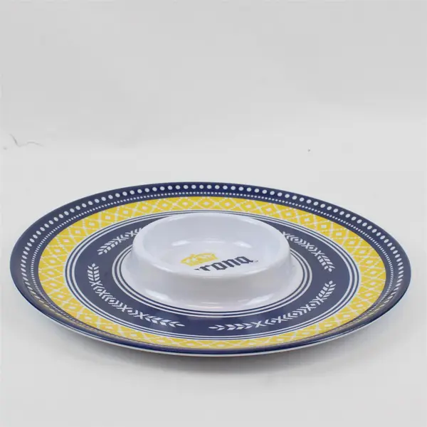 Corona Extra 13" Plastic Chips & Dip Platter Blue White Yellow