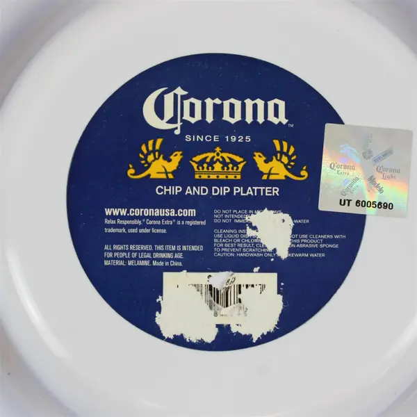 Corona Extra 13" Plastic Chips & Dip Platter Blue White Yellow