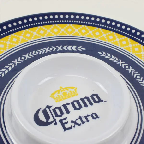 Corona Extra 13" Plastic Chips & Dip Platter Blue White Yellow