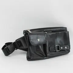 Black PU Leather Fanny Pack Multi-Zip Compartments Waist Bag New