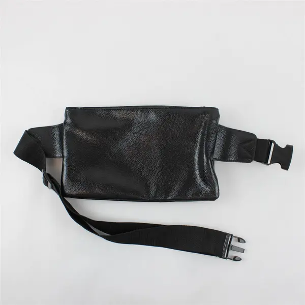 Black PU Leather Fanny Pack Multi-Zip Compartments Waist Bag New