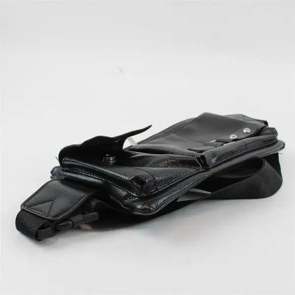 Black PU Leather Fanny Pack Multi-Zip Compartments Waist Bag New