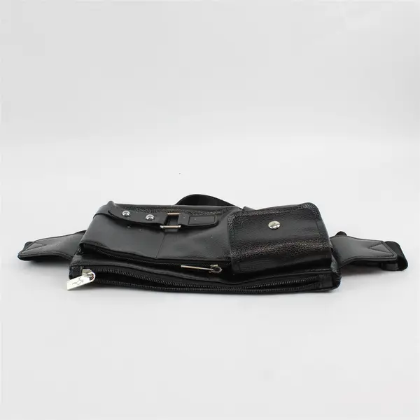 Black PU Leather Fanny Pack Multi-Zip Compartments Waist Bag New